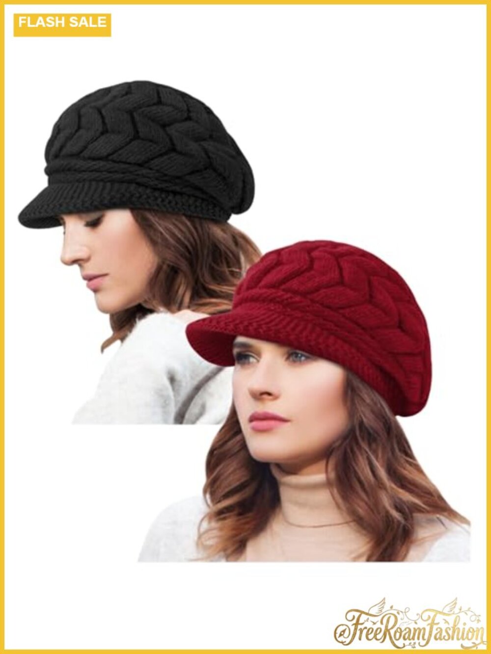 2 Pack Womens Winter Beanie Hats Acrylic Velvet Lined Visor Knit